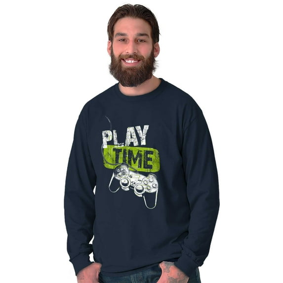 Play Time Video Game Gaming Nerd Men's Long Sleeve Tee T Shirt Brisco Brands X