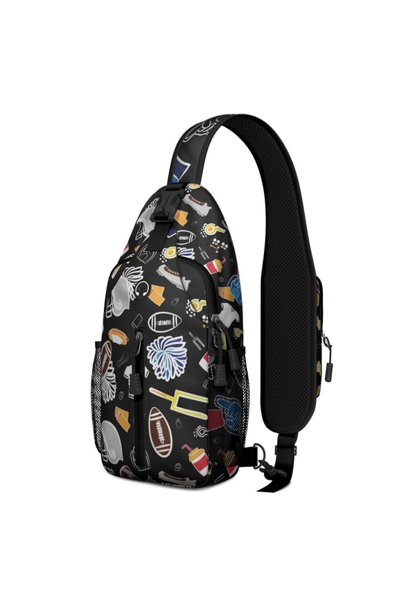 Play and Training Sling Backpack with Sports Ball Prints – Water-Resistant Crossbody Bag with Partitioned Storage, Breathable Back, Smooth Zippers, Adjustable Strap, Ideal for Baseball, Fo