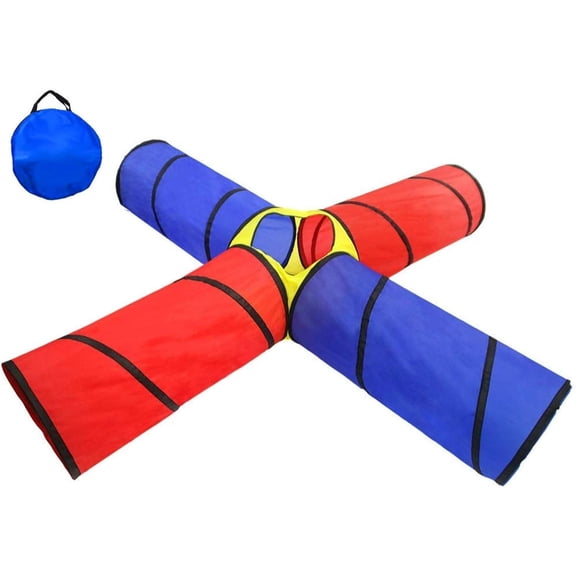 Play Tunnel 4 Way Pop Up Crawl Through Tent Indoor Outdoor Fun for Kids Toddlers Children Foldable Portable Pets Dogs Cats Hide-Seek Toy Playhouse Multicolor