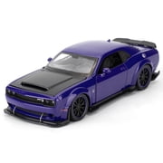 Play Vehicle Compatible for Dodge Challenger SRT Hellcat, Pull Back Car 132 Scale Model Toy Car with Lights and Sounds, Purple