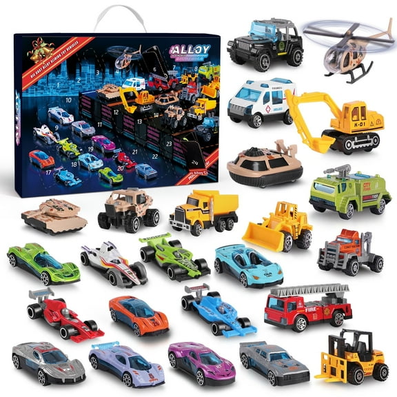 Play Vehicles Advent Calendar, 24 Days Countdown Calendar for 3+ Kids Boys and Girls