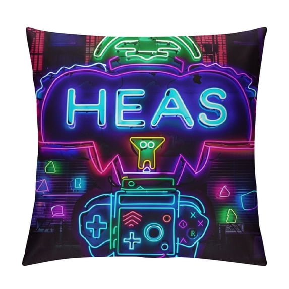 Play Win Throw Pillow Covers, in Hand Neon Sign Accent Pillow Case Cushion Cover for Bedroom/Livingroom/Sofa/Farm House