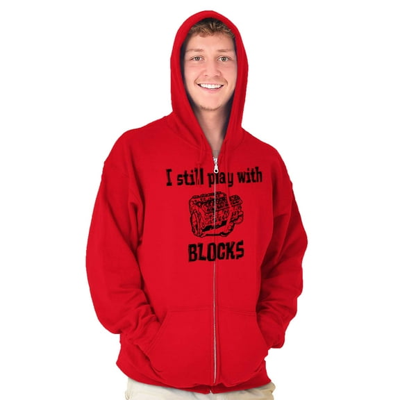 Play With Blocks Car Engine Mechanic Zip Up Hoodie Men's Women's Brisco Brands L