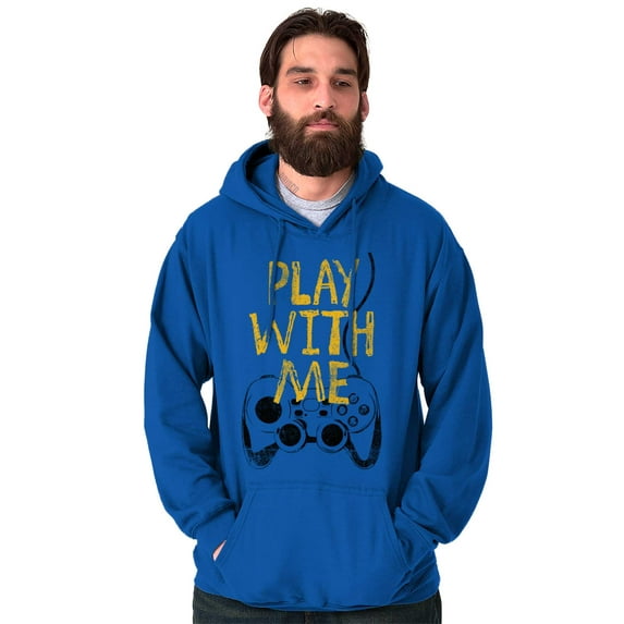 Play With Me Gamer Funny Nerdy Geeky Men's Big & Tall Graphic Hoodie Brisco Brands 2X