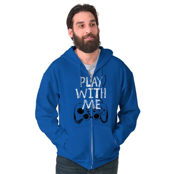 Play With Me Gamer Funny Nerdy Geeky Men's Big & Tall Graphic Zip Up Hoodie Brisco Brands 2X