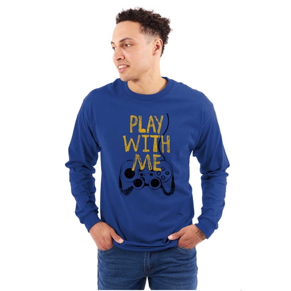 Play With Me Gamer Funny Nerdy Geeky Men's Long Sleeve Tee T Shirt Brisco Brands X