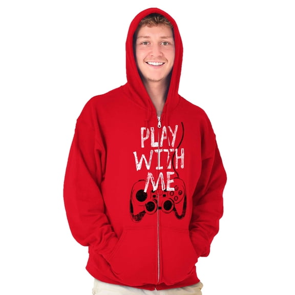 Play With Me Gamer Funny Nerdy Geeky Zip Hoodie Sweatshirt Men Brisco Brands M