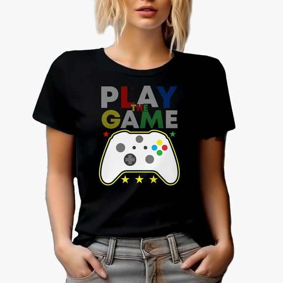 Play the Game, Gamer or Video Games Lover, Black T-Shirt, Medium