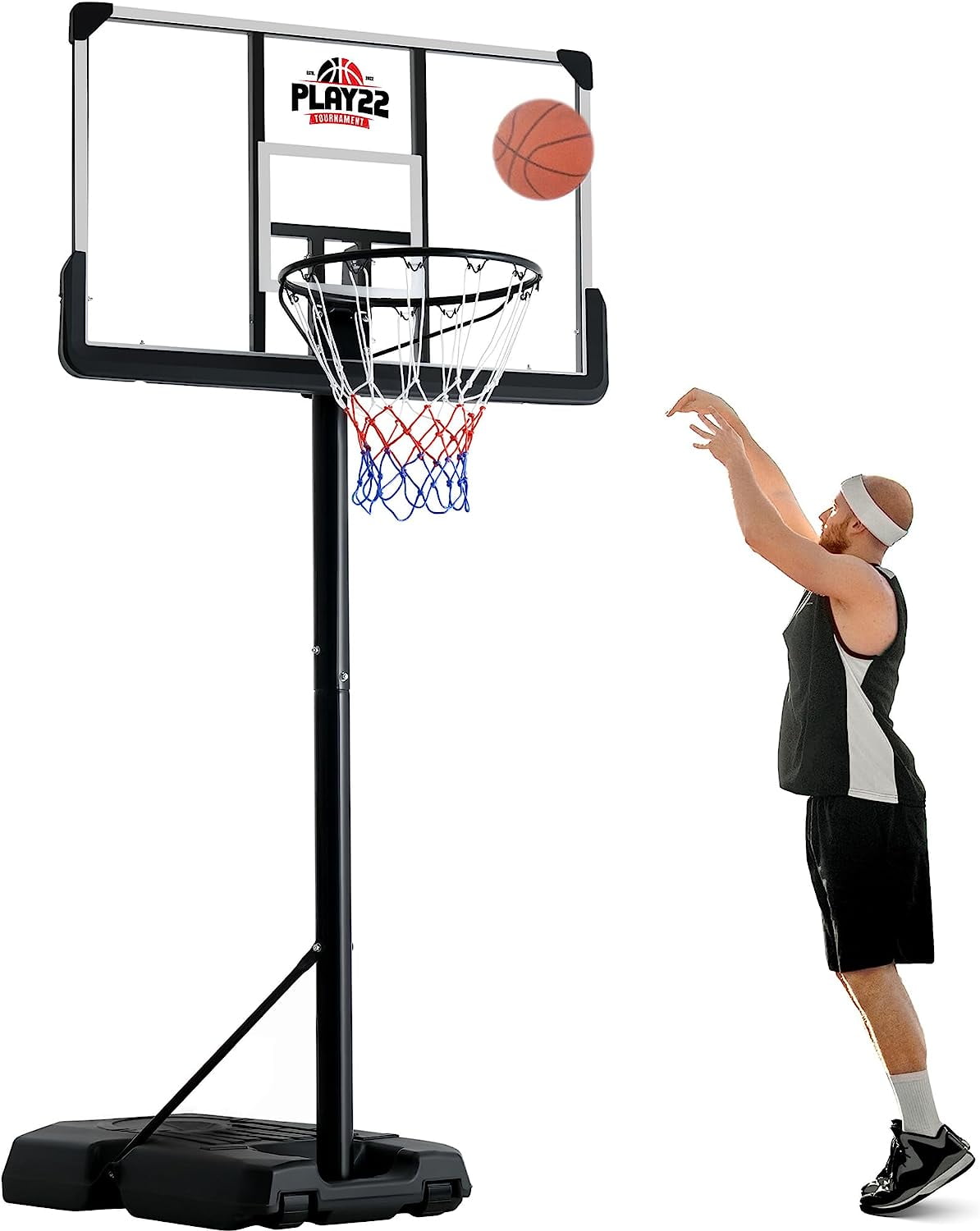 Play22 Adjustable Basketball Hoop - 8-10ft, 44in Shatterproof Backboard ...