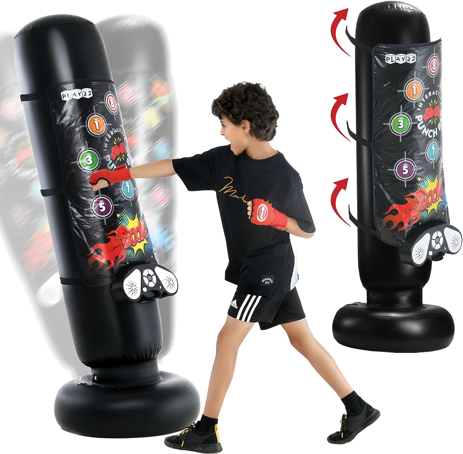Play22 Punching Bag for Kids with Educational Electronic Memory Game Music Mat with Lights Sounds Kids Toys Wireless Music Boxing Bag with 8