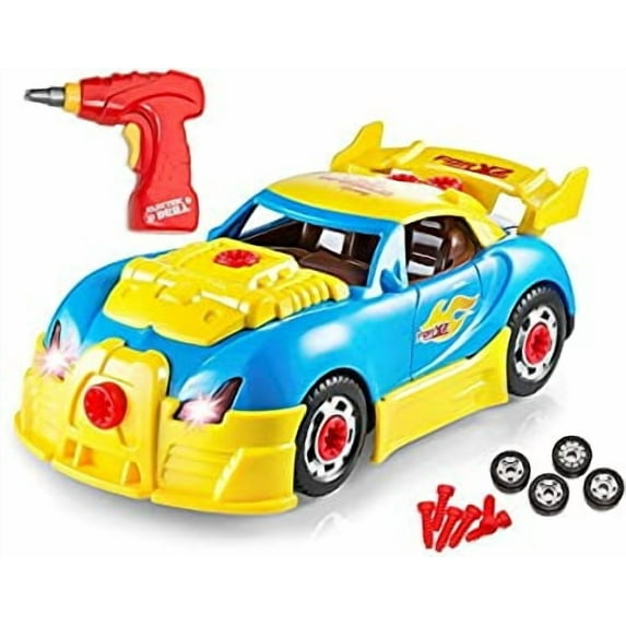 Play22USA Take Apart Racing Car Toys - Build Your Own Toy Car with 30 Piece Constructions Set - Toy Car Comes With Engine Sounds And Lights & Drill With Toy Tools For Kids - Newest Version