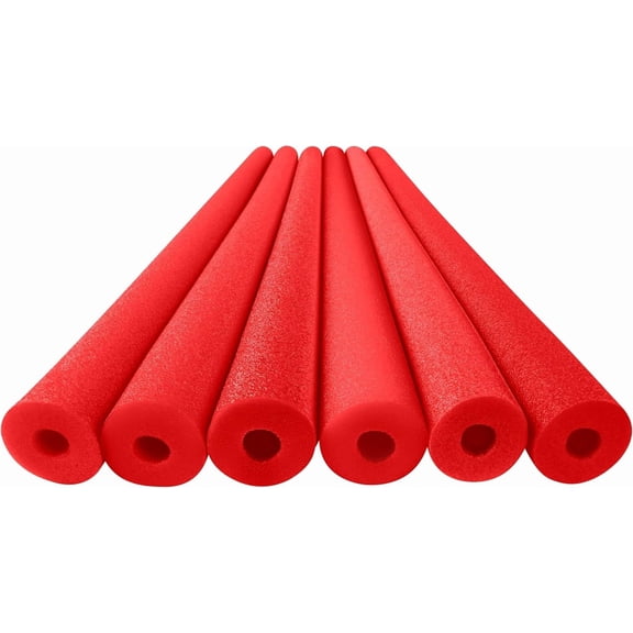 Play22usa Pool Noodles Foam 6 Pack Large Red Tubes, 48 Soft Swim Noodles for Pool, Floating, Training, Crafts, Exercise & Water Activities