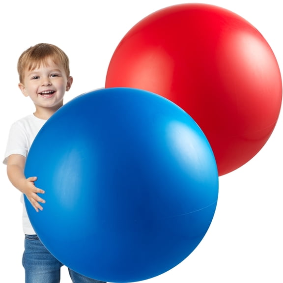 PlayBolt Jumbo 18-Inch Playground Balls – 2 Pack (Red & Blue) | Giant Inflatable Rubber Kickballs with Hand Pump for Kids & Toddlers – Indoor & Outdoor Active Play