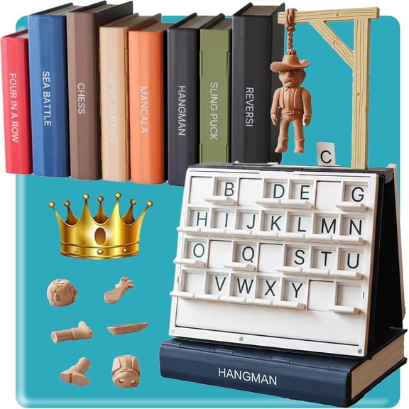 PlayBook'd Hangman Game Magnetic Cowboy, Playbook Board Game, 3D Printed Hangman Game, Book Board Games, Vocabulary Words Spelling Challenge Table Game, Decorative Bookshelf Strategy Game (#C)