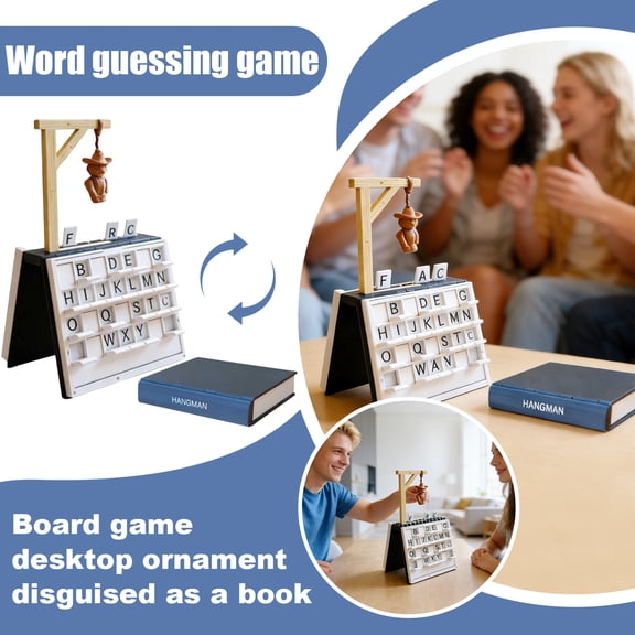 PlayBook'd - Hangman Game Magnetic Cowboy, Playbook Board Game, 3D Printed Magnetic Chess Set, Four in a Row, Sea Battle, Backgammon, Mancala, Portable Books Design Board Game for Adults