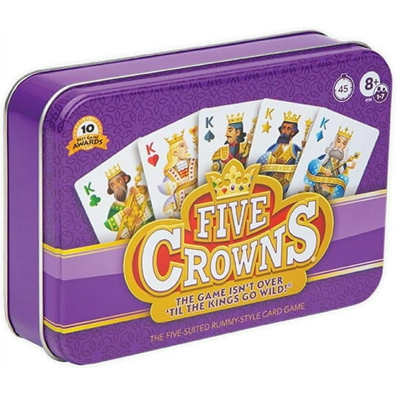 PlayMonster Five Crowns Collectible Tin Card Game for Kids and Adults, Family Game Night, The Game isnt Over Until the Kings Go Wild!, 5 Suited Rummy Style Card Game, 1-7 Players, Ages 8+