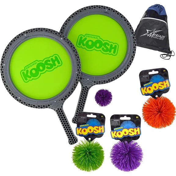 PlayMonster Koosh Starter Set: Double Paddle Playset & 3 Extra Koosh Balls with Myraids Drawstring Bag