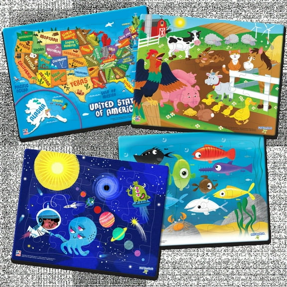 PlayMonster USA Fish Farm Space Jigsaw Puzzles, Pack of 4