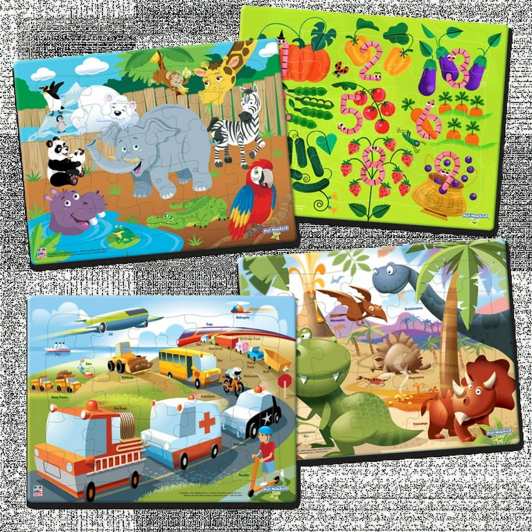 PlayMonster Variety Puzzle Pack 4 Puzzles Zoo Animals Numbers