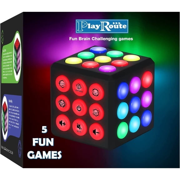 PlayRoute Light Up Cube Toy - 5 Electronic Handheld Games for Kids - Cool Gift for Kids Boys & Girls Ages 6-12 Years Old