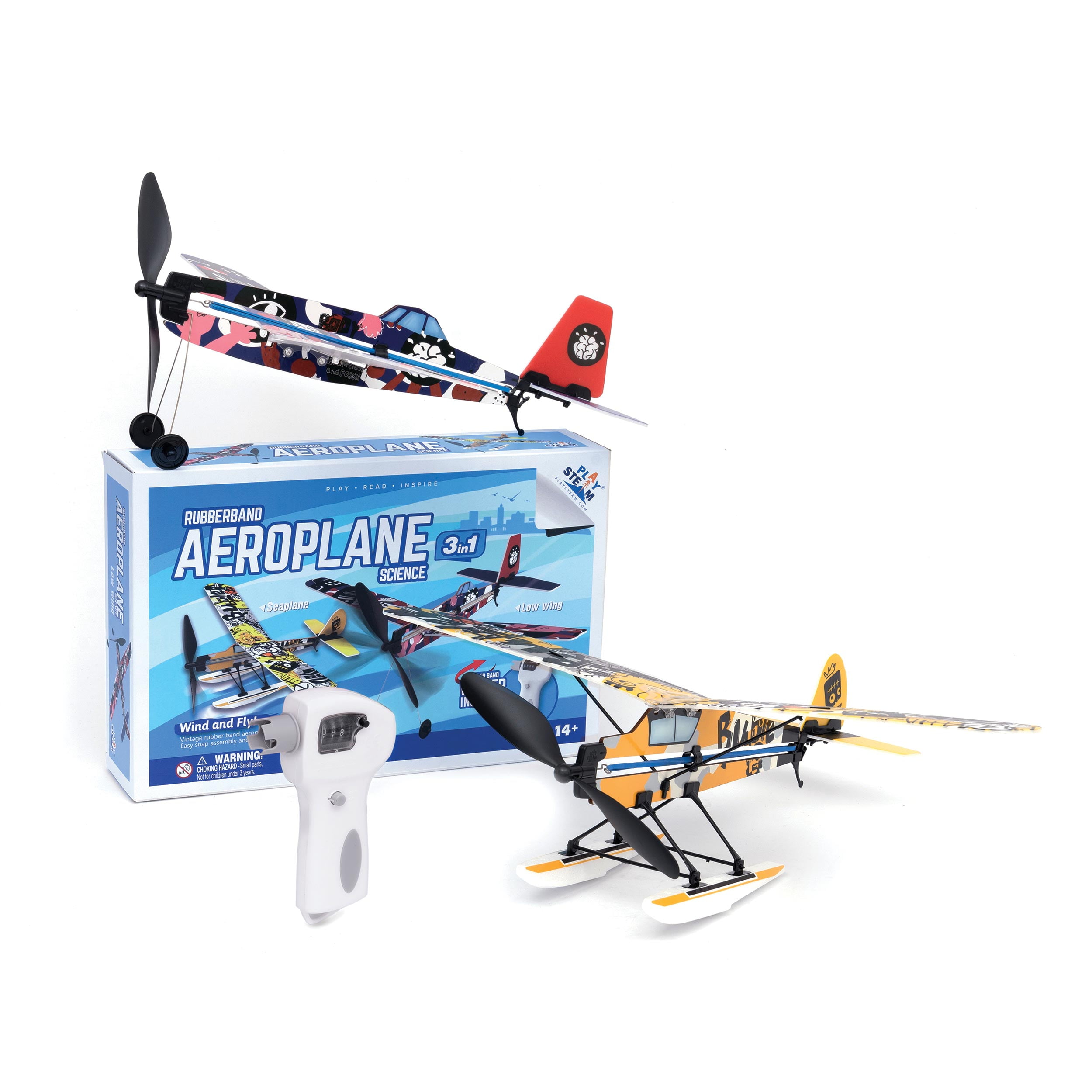 PlaySTEAM Rubberband Aeroplane Science 3 in 1 KIT with Winder