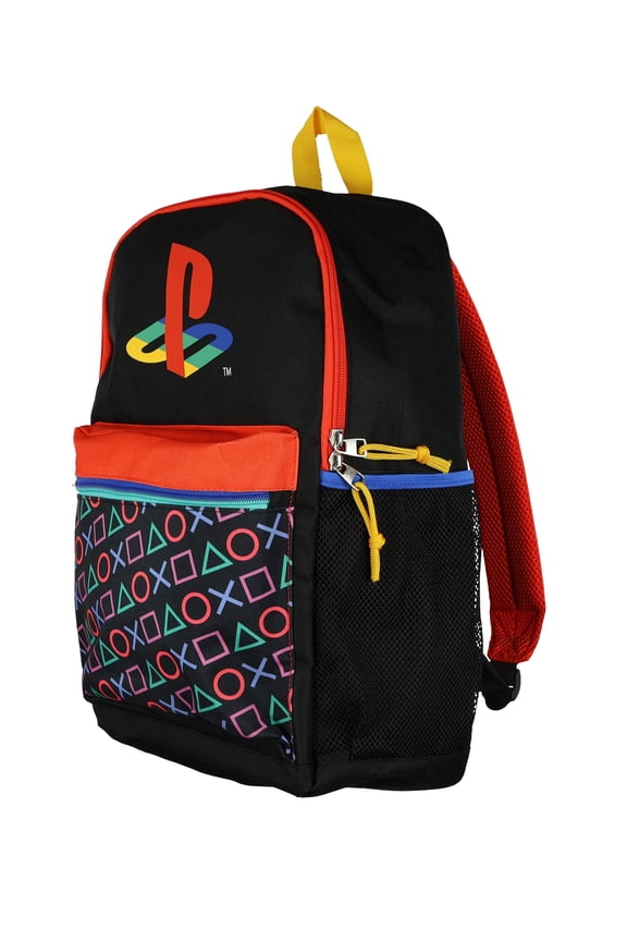 PlayStation 18" Backpack PS Logo & Controller Symbols Print Bookbag with Tech Sleeve