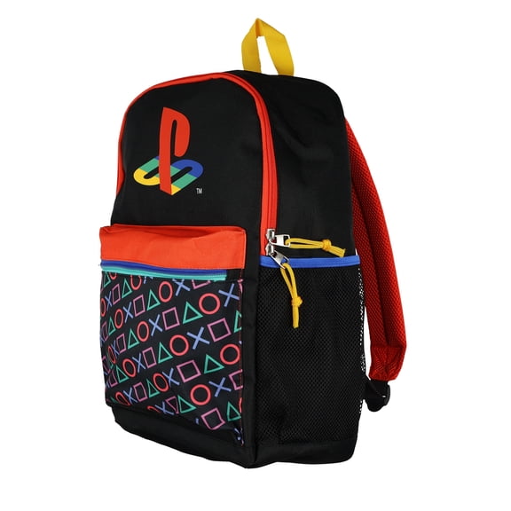 PlayStation 18" Backpack PS Logo & Controller Symbols Print Bookbag with Tech Sleeve