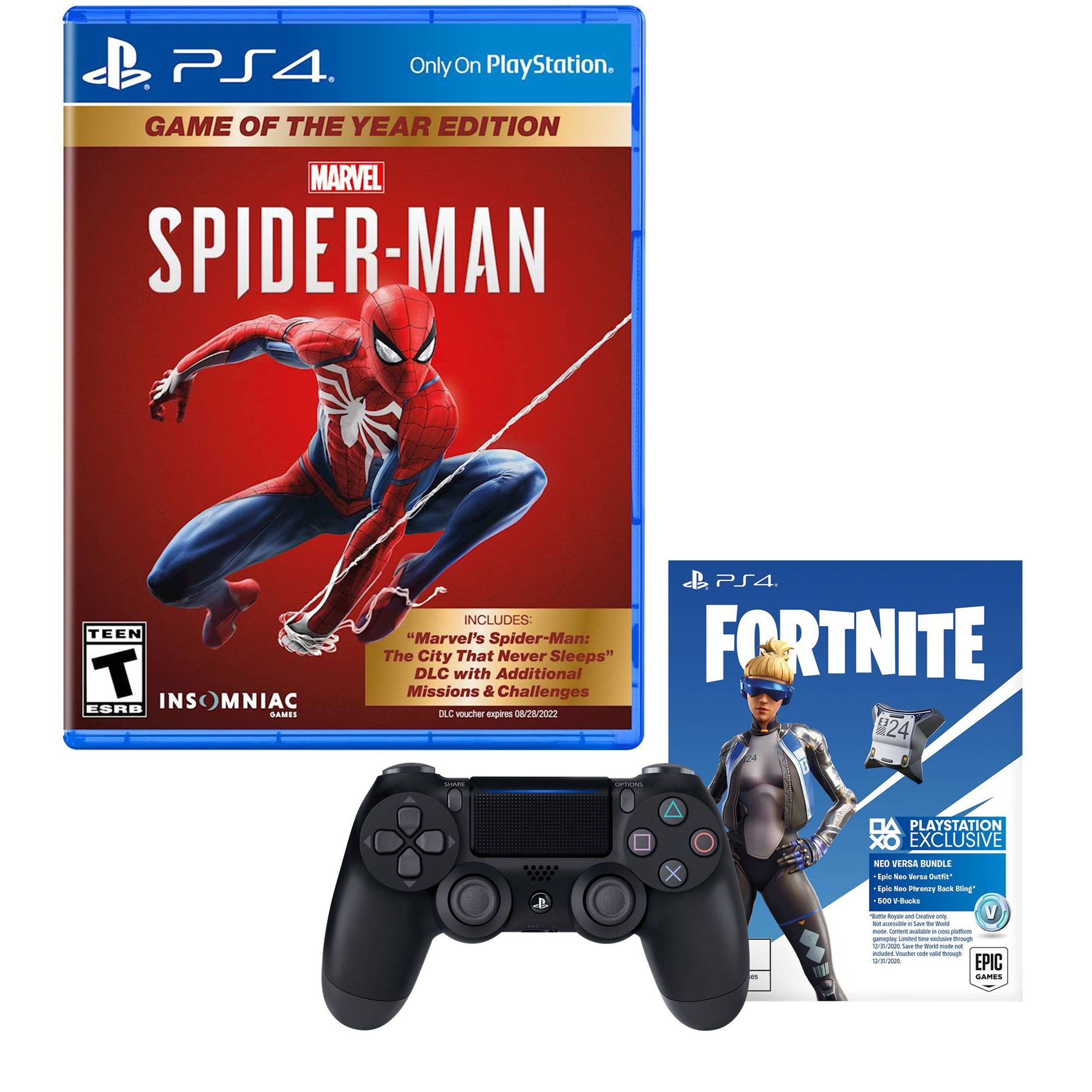 PlayStation 4 DualShock Controller with Fortnite and Spiderman: Game of the  Year Edition for the PlayStation 4 