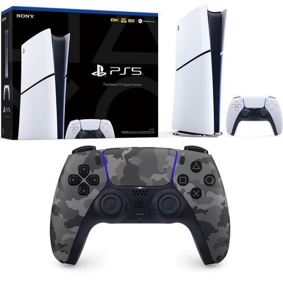 PlayStation 5 Digital Console Slim - 825GB with Sony PS5 DualSense Wireless Controller - Grey Camouflage