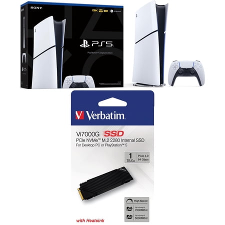 PlayStation 5 Digital Console Slim - 825GB with Verbatim 1TB Vi7000 PCIe NVMe M.2 2280 Internal SSD
