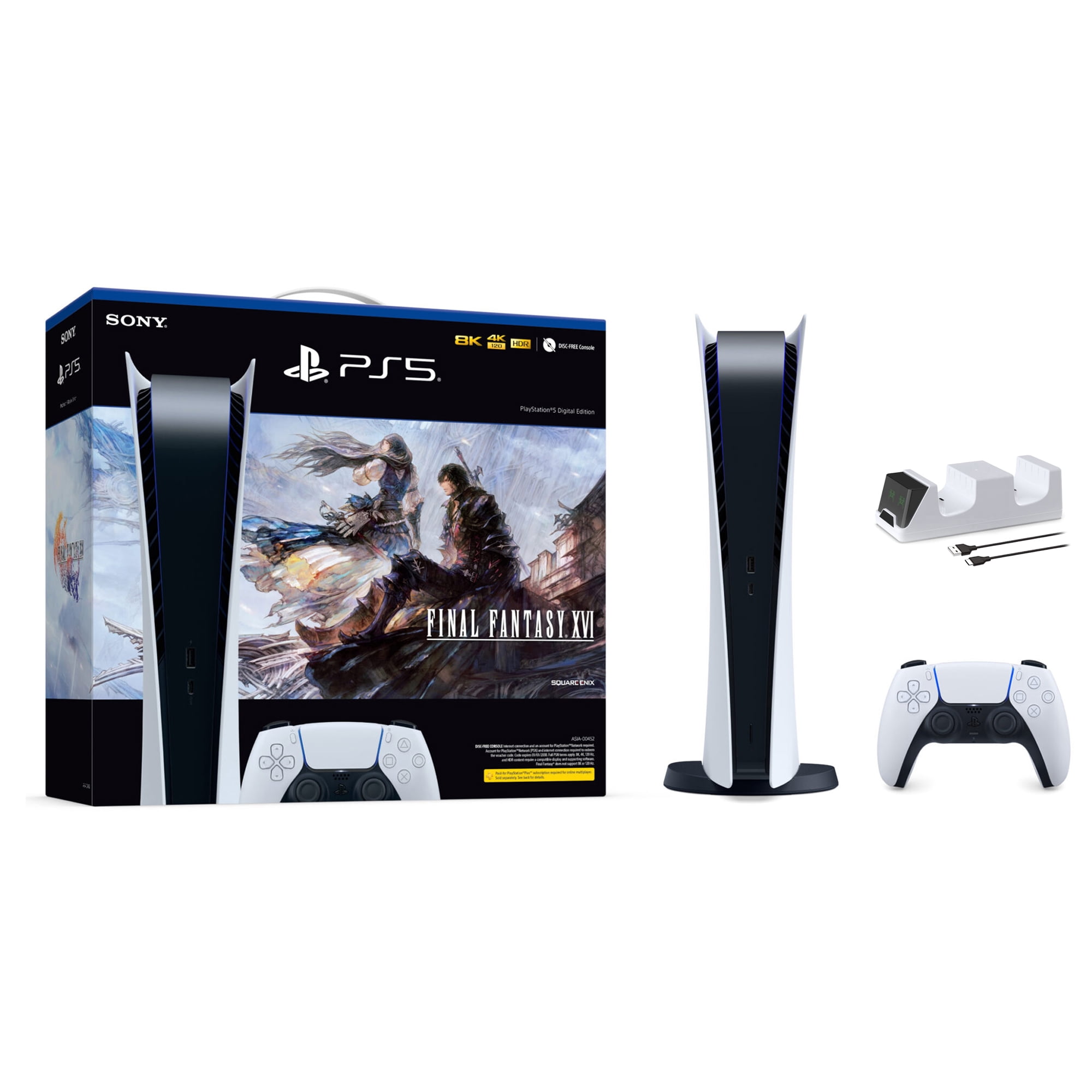 PlayStation 5 Digital Edition FINAL FANTASY XVI Bundle and Mytrix  Controller Charger - White, PS5 825GB Gaming Console 