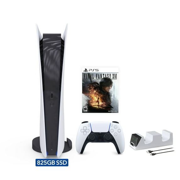PlayStation 5 Digital Edition FINAL FANTASY XVI Bundle and Mytrix Controller Charger - White, PS5 825GB Gaming Console