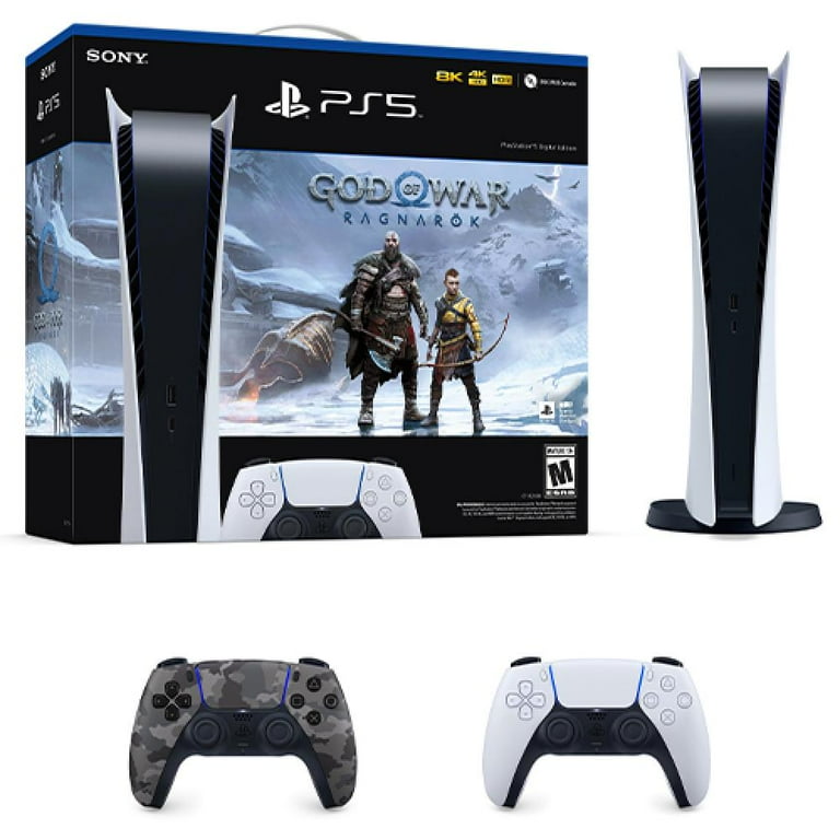 PlayStation 5 Digital Edition God of War Ragnarok Bundle + PlayStation 5  DualSense Wireless Controller – Gray Camouflage 