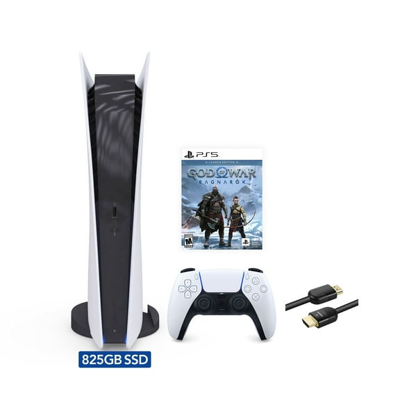 PlayStation 5 Digital Edition God of War Ragnarok Bundle and Mytrix 8K HDMI Ultra High Speed Cable - White, PS5 825GB Gaming Console