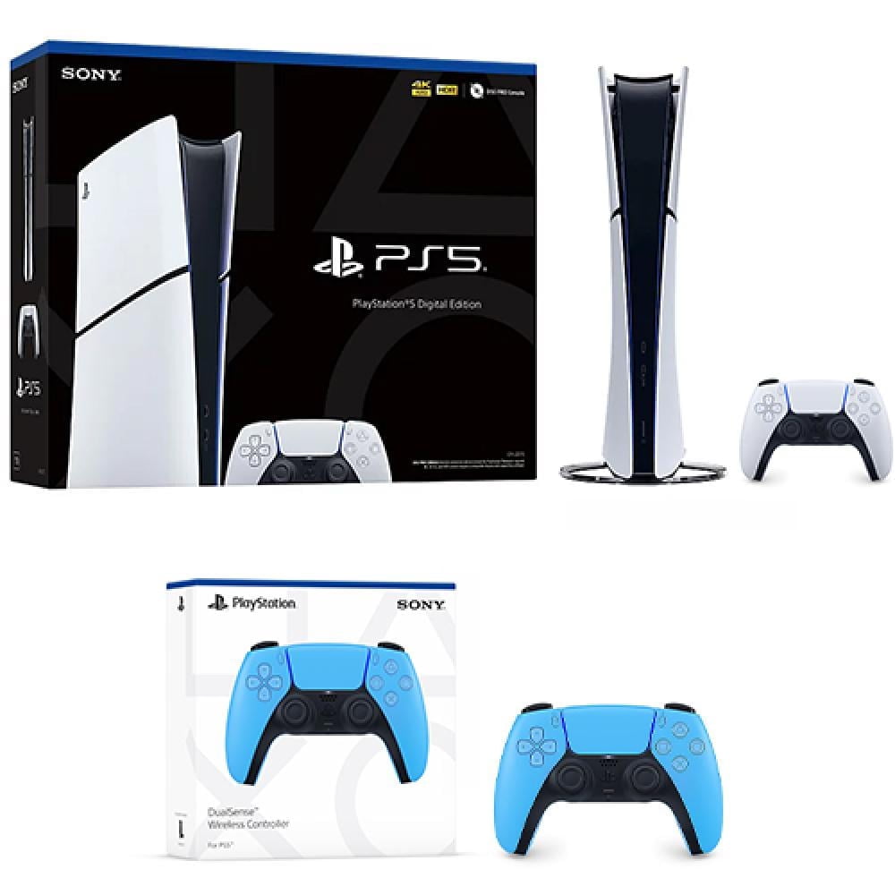 PlayStation 5 Digital Edition + PlayStation 5 DualSense Wireless Controller Starlight Blue - Includes PS5 Console & DualSense Controller Bundle