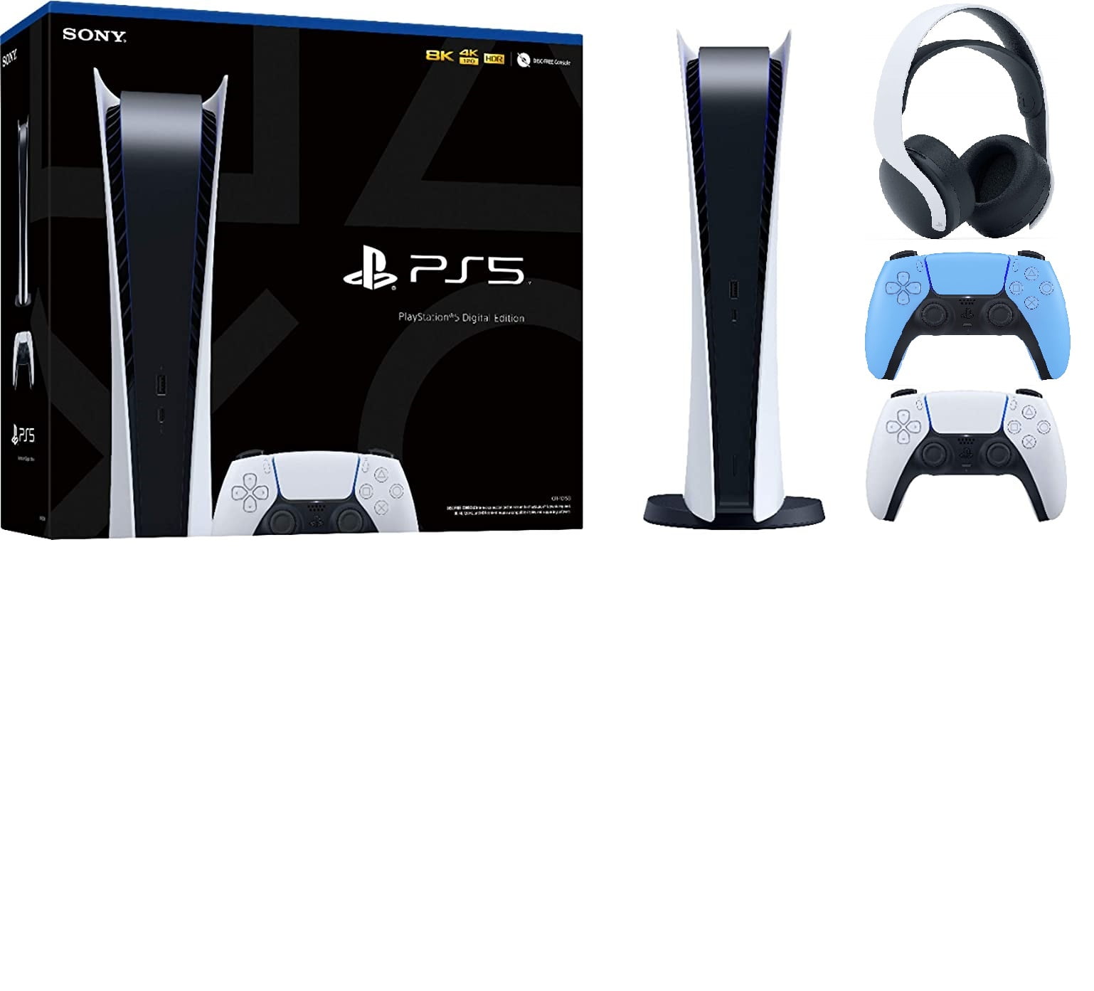 PlayStation 5 Digital Edition with PS5 Starlight Blue DualSense Controller  W/ Pulse Headset Limited Bundle 