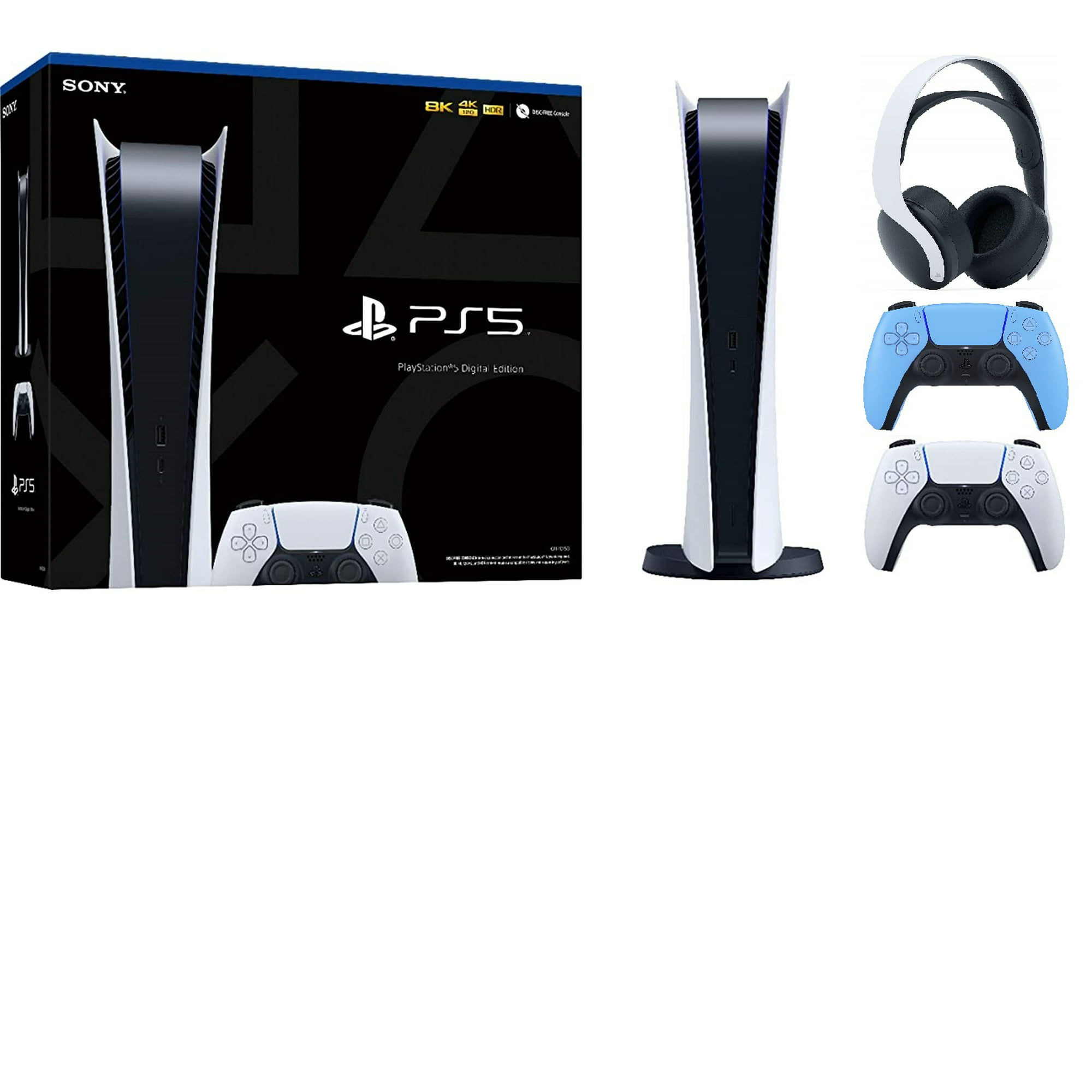 PlayStation 5 Digital Edition with PS5 Starlight Blue DualSense Controller  W/ Pulse Headset Limited Bundle