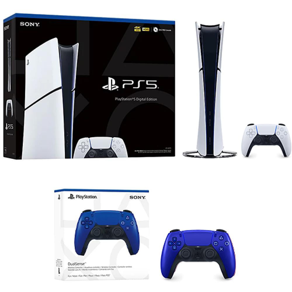 PlayStation 5 Digital Slim Console + PlayStation 5 DualSense Wireless Controller Cobalt Blue - Includes PS5 Console & DualSense Controller - 16GB RAM 1TB SSD - Custom Integrated I/O - Up to 120fps ...