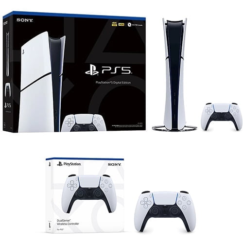 PlayStation 5 Digital Slim Console + PlayStation 5 DualSense Wireless Controller - Includes PS5 Console & DualSense Controller - 16GB RAM 1TB SSD - Custom Integrated I/O - Up to 120fps @ 120Hz