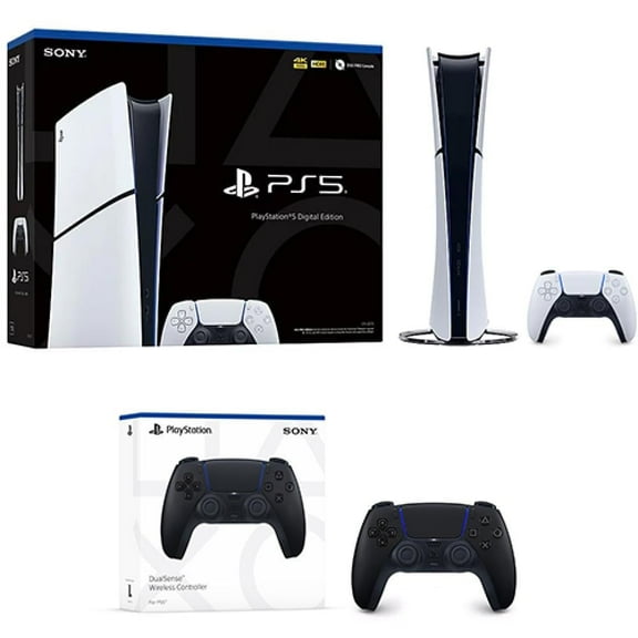 PlayStation 5 Digital Slim Console + PlayStation 5 DualSense Wireless Controller Midnight Black - Includes PS5 Console & DualSense Controller - 16GB RAM 1TB SSD