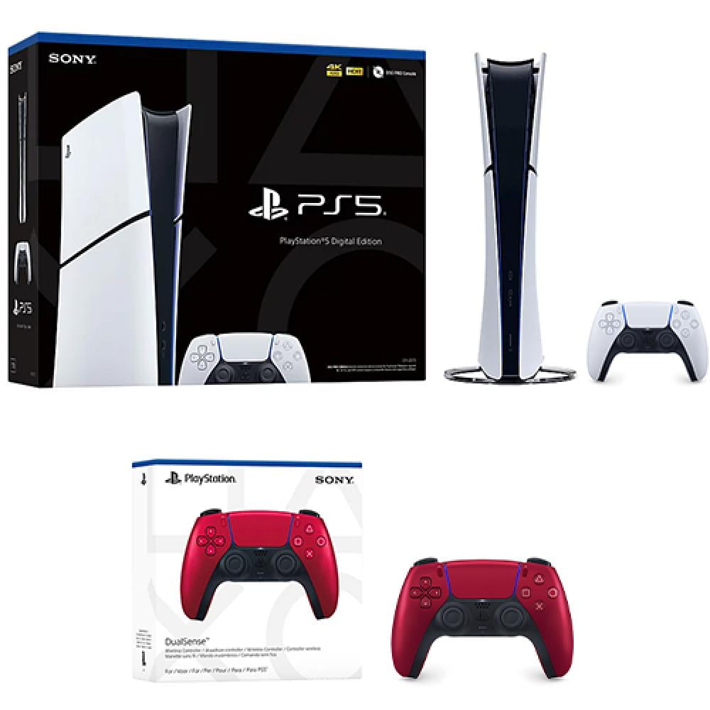 PlayStation 5 Digital Slim Console + PlayStation 5 DualSense Wireless Controller Volcanic Red - Includes PS5 Console & DualSense Controller - 16GB RAM 1TB SSD - Custom Integrated I/O - Up to 120fps...