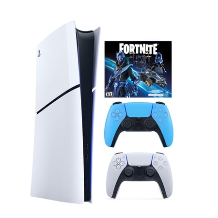 PlayStation 5 Digital Slim Edition Fortnite Cobalt Star Bundle + Extra PlayStation 5 DualSense Wireless Controller Starlight Blue