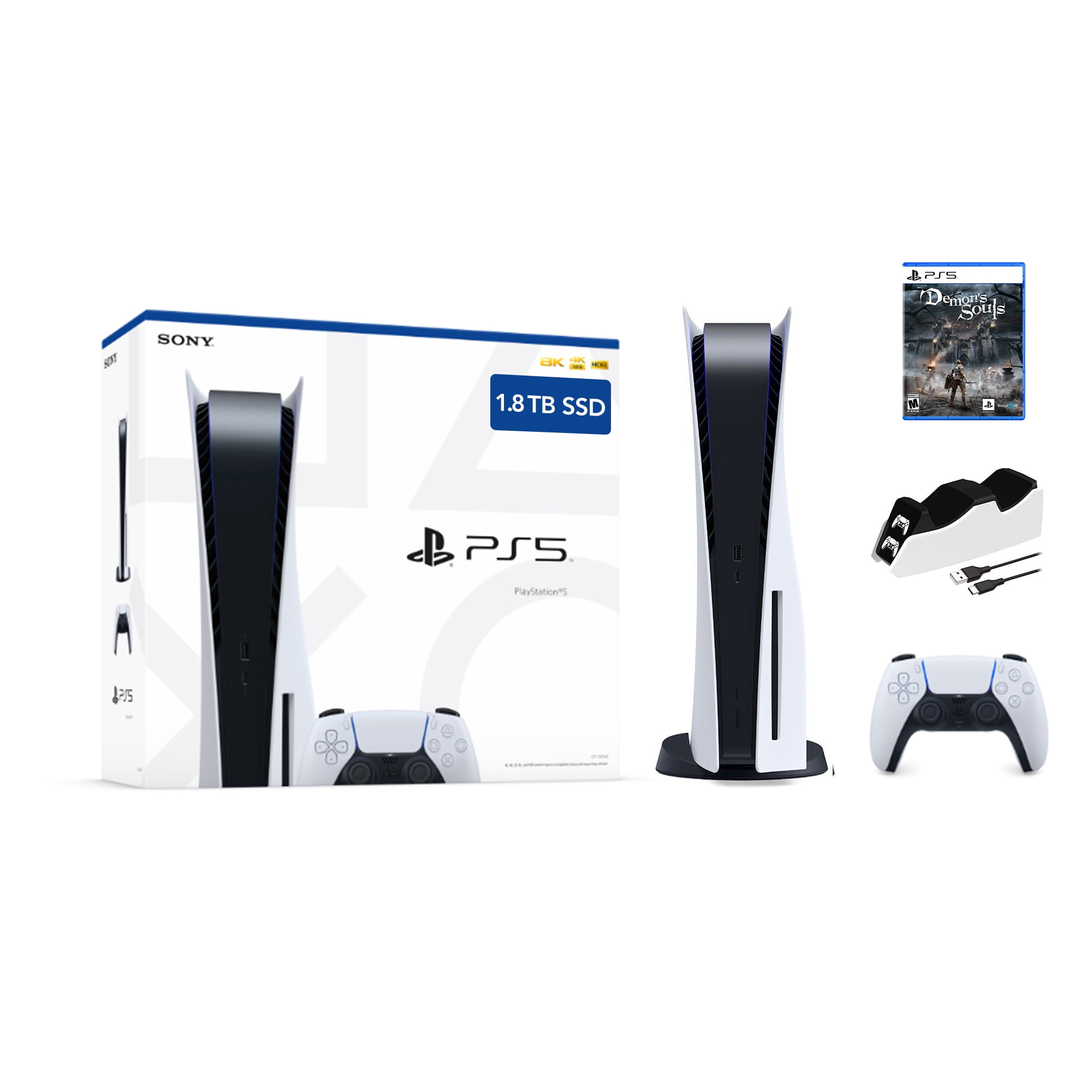 PlayStation 5 Disc 1.8TB Upgraded PS5 Gaming Console with Ultra Fast PCIe  Gen 4 SSD, Wireless Controller, God of War & Mytrix Controller Charging  Dock - PS5, White 