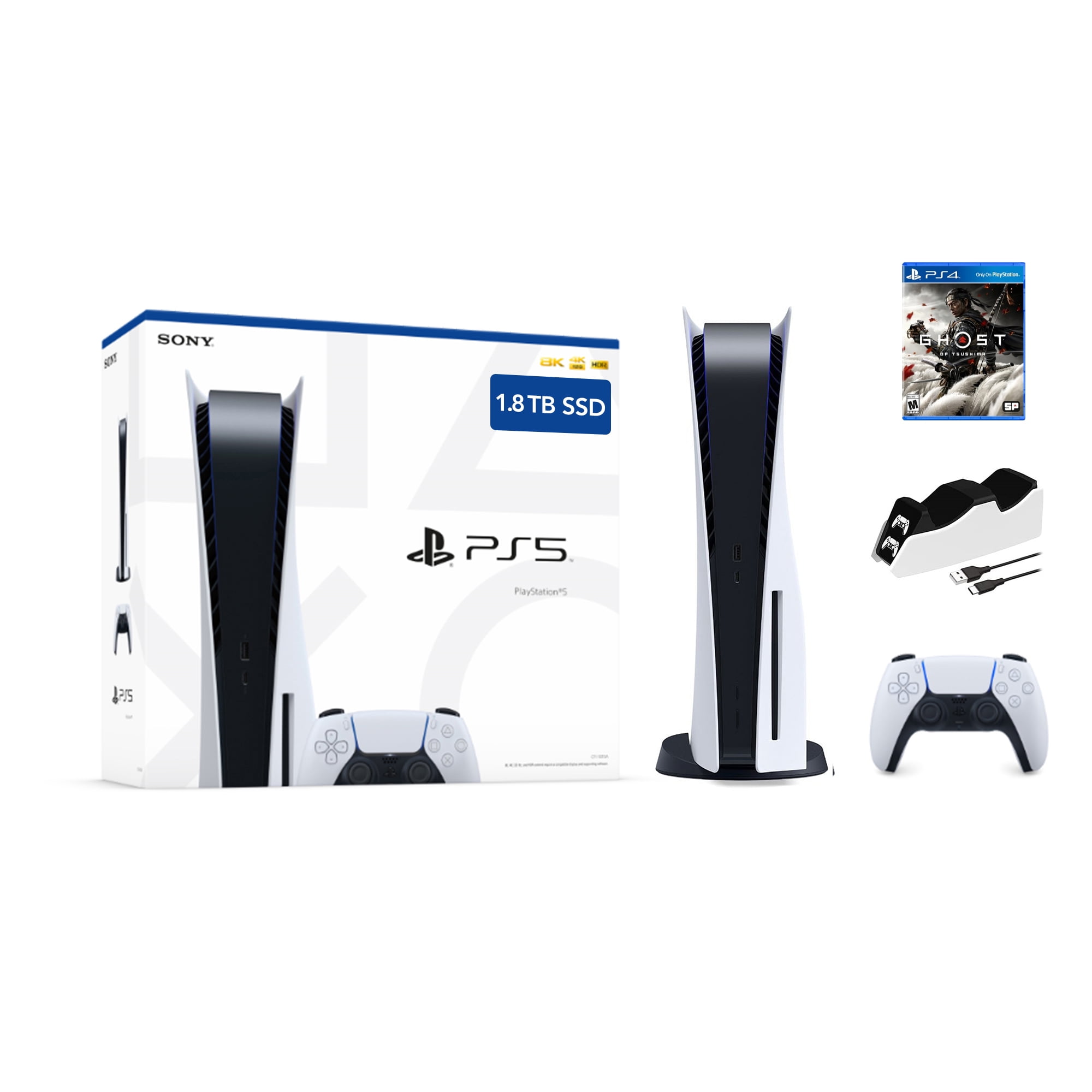 PlayStation 5 Disc 1.8TB Upgraded PS5 Gaming Console with Ultra Fast PCIe  Gen 4 SSD, Wireless Controller, Ghost of Tsushima & Mytrix Controller 