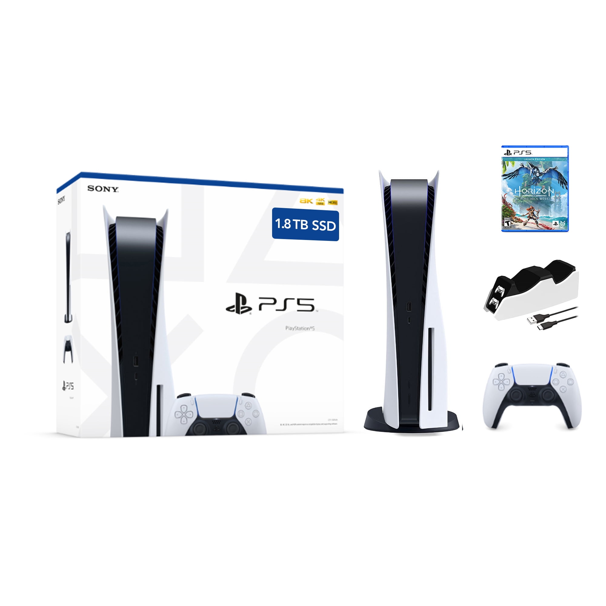 PlayStation 5 Disc 1.8TB Upgraded PS5 Gaming Console with Ultra Fast PCIe Gen 4 SSD, Wireless Controller, God of War Mytrix Controller Charging Dock - PS5, White - Walmart.com