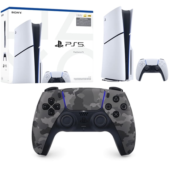 PlayStation 5 Disc Console Slim - 1TB with Sony PS5 DualSense Wireless Controller - Grey Camouflage