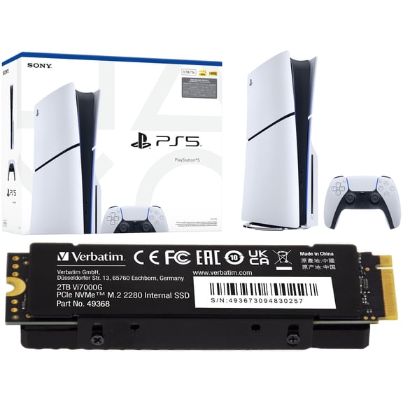 PlayStation 5 Disc Console Slim - 1TB with Verbatim 2TB Vi7000 PCIe NVMe M.2 2280 Internal SSD