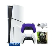 PlayStation 5 Slim Disc Edition 1TB SSD Call of Duty Modern Warfare II Bundle with Two Controllers White and Galactic Purple DualSense and Mytrix Dual Controller Charger - Region Free PS5 Console