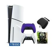 PlayStation 5 Disc Edition Call of Duty Modern Warfare II Bundle with Two Controllers White and Galactic Purple DualSense and Mytrix Hard Shell Protective Controller Case