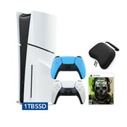 PlayStation 5 Disc Edition Call of Duty Modern Warfare II Bundle with Two Controllers White and Starlight Blue DualSense and Mytrix Hard Shell Protective Controller Case